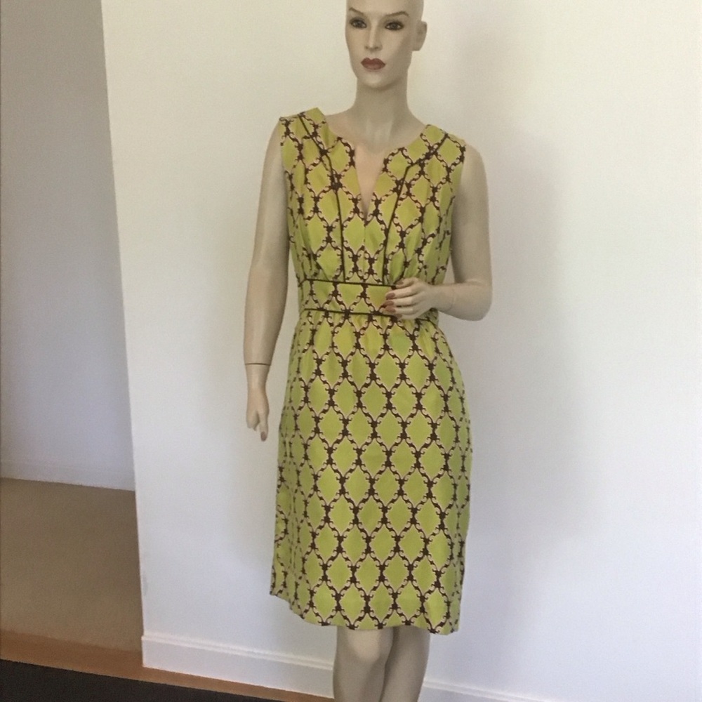 Kate Spade New York Marie Chartreuse Green Geometric Lattice Silk Sheath Dress 8